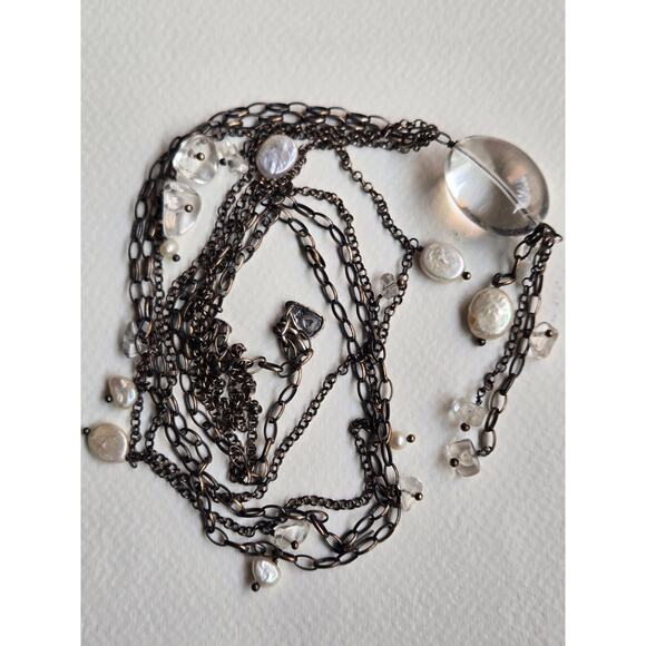 Vintage N1492 Retired Silpada Sterling Silver Crystals & Pearls Necklace, 35" - Picture 4 of 10